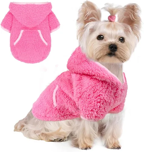 Vista 11 de Suéter de forro polar con capucha para perro, suéteres cálidos de terciopelo mullido, ropa de invierno para perros pequeños, hembra, niño, abrigos