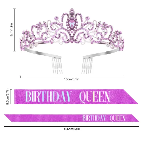 Vista 6 de Birthday Sash, Birthday Crown, Tiaras for Women, Birthday Sash for Women, Crowns for Women, Princess Crown, Tiaras and Crowns for Women, Queen