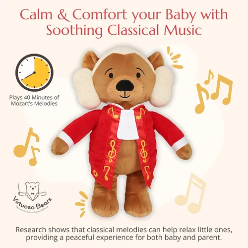 Vista 2 de Amadeus Mozart Oso de Peluche – Reproduce 40 Minutos de Música Clásica, Oso de Peluche Interactivo Educativo y Tranquilizante para Bebés y Niños