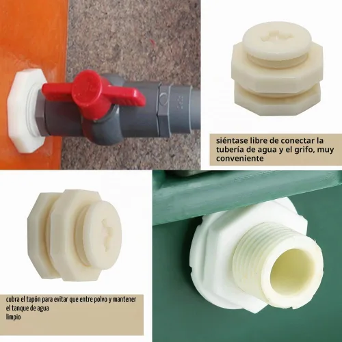 Vista 6 de Adaptador de conector de tanque de agua de plástico ABS de 1 pulgada, adaptador de conector de tanque de agua con tapones para barril de lluvia al