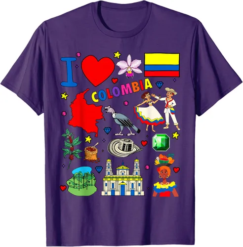 Vista 56 de Camiseta con diseño de bandera y mapa de I Love Colombia dibujada a mano