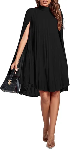 Vista 5 de Rooscier Vestido midi de fiesta plisado con cuello alto falso y espalda abierta para mujer