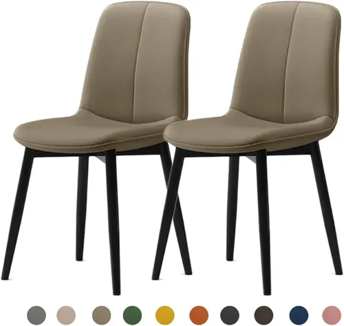 Vista 31 de Juego de sillas de comedor modernas, de piel sintética con asiento tapizado de 1.6 in, patas de acero al carbono de mediados de siglo, silla Beige