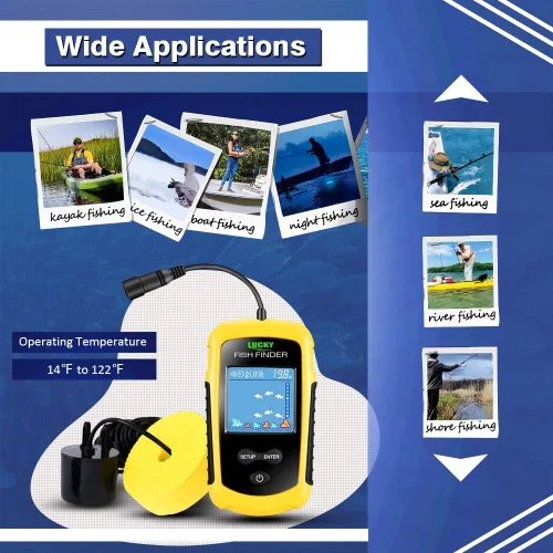 Vista 5 de LUCKY Kayak portátil de profundidad de peces buscador de agua de mano buscador de peces sonar castable kayak barco Fishfinder transductor pesca
