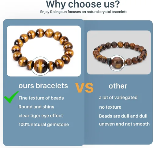 Vista 5 de Pulsera de ojo de tigre para hombres y mujeres, pulsera antiansiedad, alivio del estrés y confianza, hecha a mano, piedra natural, cuentas