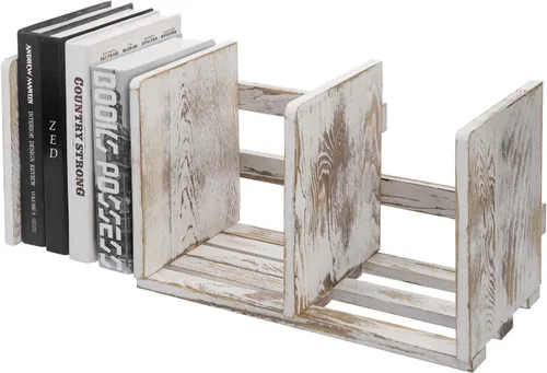 Vista 8 de Estantería de escritorio de madera extensible/organizador de almacenamiento ajustable estante de exhibición, blanco Expandable width adapts to