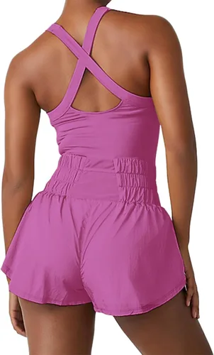 Vista 3 de Meladyan Enterizo Skortsie para mujer, vestido de tenis con pantalones cortos, sin mangas, entrenamiento, atletismo, golf, yoga, Runsie