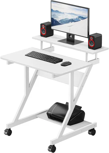 Vista 10 de Dripex Escritorio de computadora para espacios pequeños, escritorio pequeño de 27.5 pulgadas, escritorio compacto de 3 niveles con estante