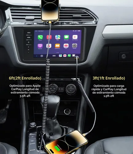 Vista 3 de Cable corto de carga para iPhone para automóvil, paquete de 2 cables Lightning enrollados de 3 pies [certificado MFi de Apple], cable de carga