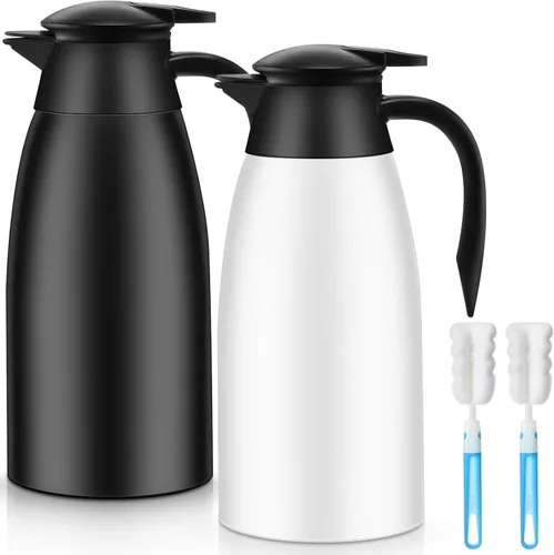 Vista 14 de Norme 2 jarras térmicas de café de acero inoxidable aisladas para líquidos calientes, dispensador térmico de jarra con cepillos para mantener