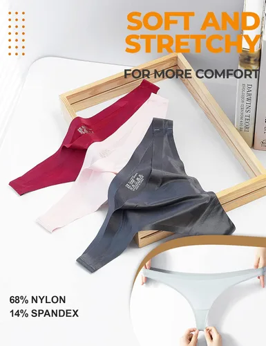 Vista 5 de Seamless Thongs for Women Pack Thong Underwear Women Silk No Show Thongs for Women Satin Thong Panties for Women