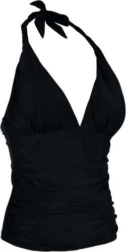 Vista 5 de Parte superior de tankini para natación, con cuello profundo en V y halter, drapeado, para mujer Negro