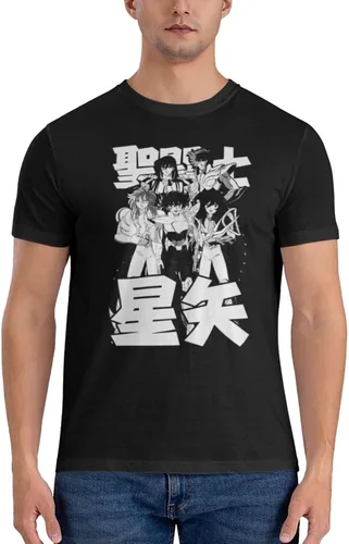 Vista 3 de Saint Anime Seiya - Camiseta de manga corta para hombre, diseño de arte impreso, cuello redondo, camisetas de algodón, color negro