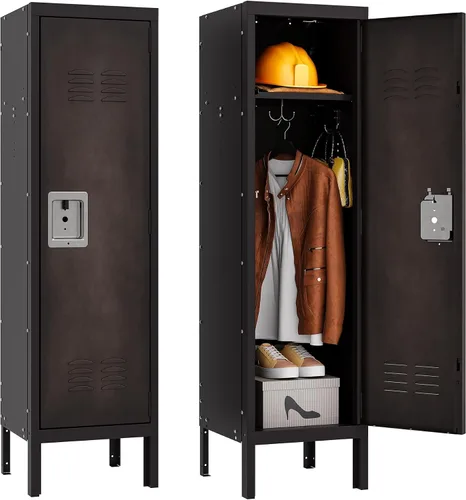 Vista 5 de SISESOL Taquillas de metal para empleados, armario de almacenamiento con cerradura con estante, grandes armarios para almacenamiento con patas