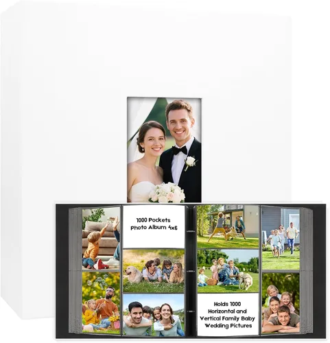Vista 9 de Álbum de fotos de bolsillo para 1000 fotos 4x6 con cubierta de cuero, capacidad extra grande para 1000 fotos horizontales y verticales, páginas