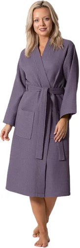 Vista 10 de Turkish Linen Bata tipo kimono ligera de punto gofre, para spa y baño, para mujer, de secado rápido, suaves Negro