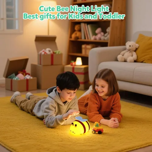 Vista 5 de Luz nocturna de abeja, bonita lámpara de noche de animales de silicona, lámpara de noche para habitación de niños, lámpara LED regulable, lámpara