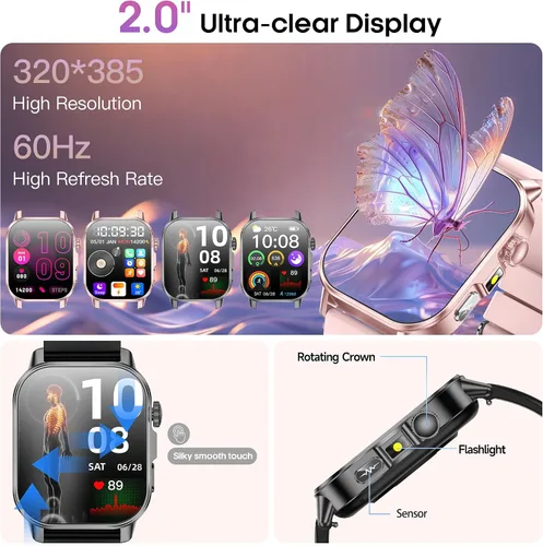 Vista 7 de Yowow BIT Reloj inteligente para hombres y mujeres con pantalla HD de 2.0 pulgadas, monitor de sueño de frecuencia cardíaca y oxígeno de presión