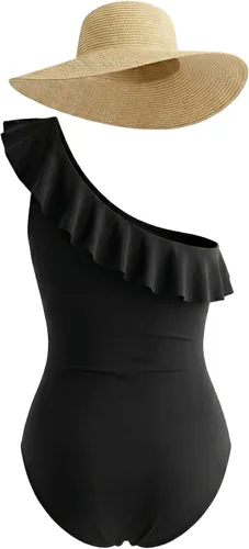 Vista 5 de Hilor - Trajes de baño de una pieza para mujer, con control de abdomen, diseño asimétrico de un hombro