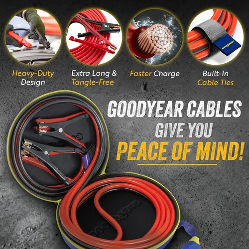 Vista 4 de GOODYEAR Cables de puente para trabajo pesado para batería de automóvil – Cables de refuerzo de calibre 2 de 16 pies con estuche de transporte