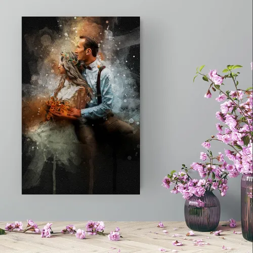 Vista 2 de Awesometik Pintura de acuarela personalizada de foto con fondo oscuro, impresión de ilustración de boda, obra de arte personalizada, lienzo y póster
