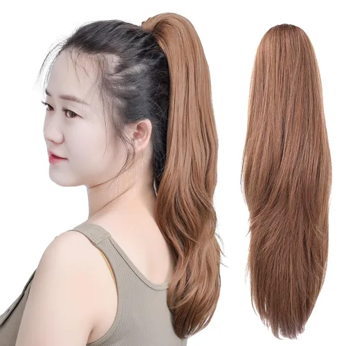 Vista 17 de SYXLCYGG Auburn Clip Cola de caballo Clip Cola de caballo Extensión de cola de caballo ondulado 10 pulgadas 3.5 oz pelo sintético falso pieza