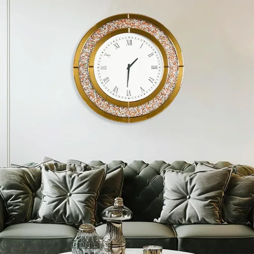 Vista 7 de Reloj de pared de diamante triturado redondo decorativo con espejo de 24 pulgadas, color marrón