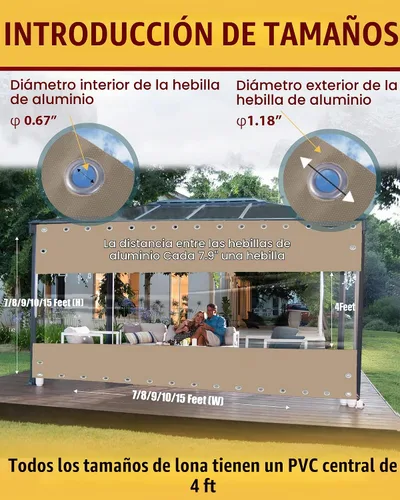 Vista 4 de FoundGo - Cortinas de vinilo de 8'H x 7'W para patio de 19oz, cercado de vinilo transparente para exteriores, lona resistente transparente