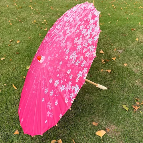 Vista 3 de Paraguas de tela de bambú con estampado de arte chino japonés clásico de baile paraguas flor de ciruelo para fiestas de boda fotografía disfraces