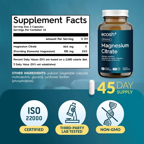 Vista 6 de Cápsulas de citrato de magnesio liposomal — Suplemento de magnesio de alta absorción para estreñimiento, sueño, calambres musculares y recuperación