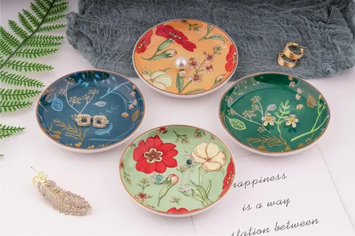 Vista 4 de Goporcelain Bandeja de Joyería para Anillos, Plato de Cerámica Boho Decorativo, Organizador de Baratija para Anillos, Pendientes, Collares, Pulsera