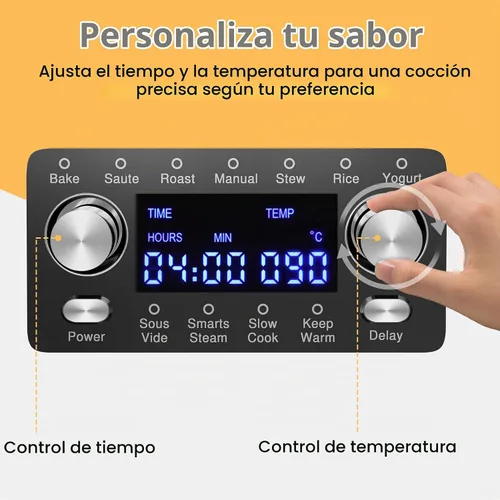 Vista 3 de Sunvivi Olla de cocción lenta programable de 8 cuartos de galón, calentador de alimentos multicocción 12 en 1 con temporizador digital, control
