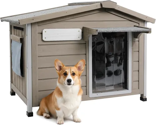 Vista 11 de PetsCosset Casa para perros al aire libre de 20.5 pulgadas de largo con techo de asfalto impermeable para perros pequeños a medianos, perrera grande