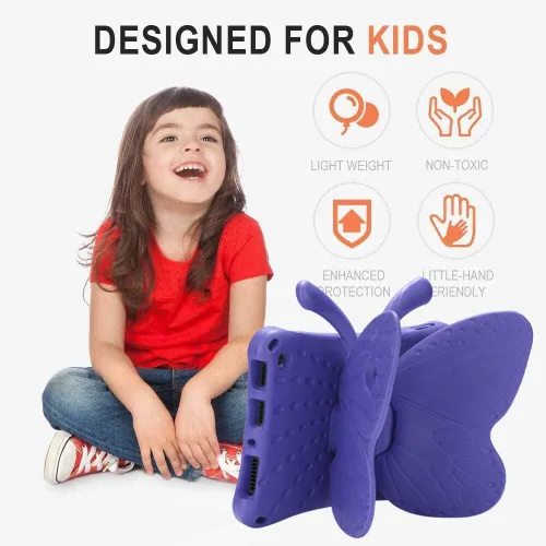 Vista 70 de FW Fire 7 - Funda para tablet para niños, Amazon Fire 7 2022, funda de mariposa con luz de atril, EVA, protección contra caídas, resistente, a