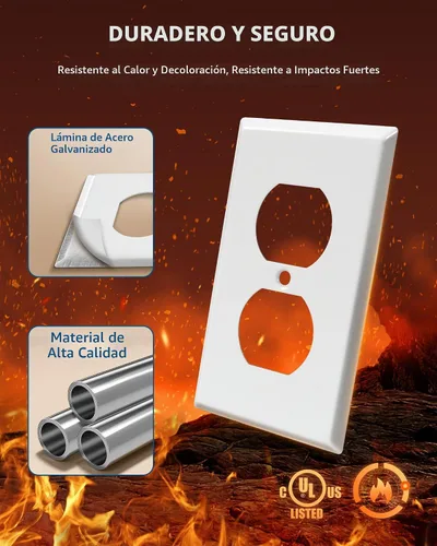 Vista 2 de DEWENWILS Paquete de 10 placas de pared dúplex, cubierta de enchufe de metal blanco liso, cubierta de interruptor de luz para sala de estar Blanco
