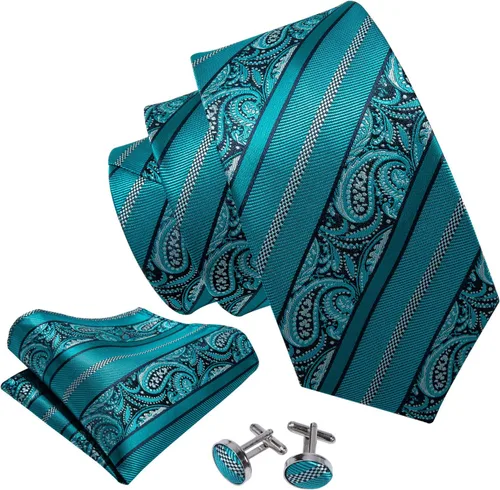 Vista 171 de Barry.Wang - Juego de corbata de seda para hombre, diseño de cachemira, pañuelo y gemelos de bolsillo