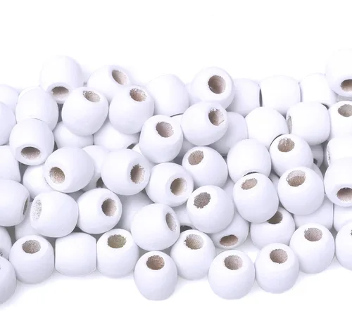 Vista 10 de 200 cuentas de madera de barril de 0.472 in, cuentas de madera de agujero grande para decoración de trenzas de cabello, fabricación de proyectos