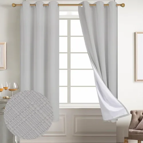 Vista 67 de Diraysid Cortinas 100% opacas de lino beige para dormitorio, con ojales, aislamiento térmico, cortinas de oscurecimiento de habitación