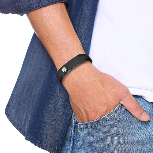 Vista 14 de Pulsera de alerta médica para hombres y mujeres, pulsera de identificación médica ajustable ajustable de acero inoxidable para diabetes, alergias