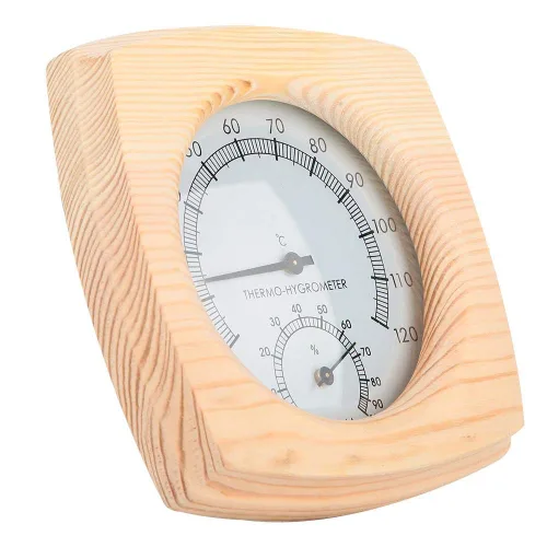 Vista 7 de Fdit Termómetro higrotermógrafo de madera para sauna higrómetro Sala de sauna Spruce Dial de madera humedad Medidor de temperatura Monitor