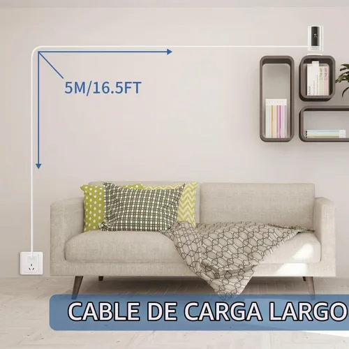 Vista 3 de Cable de carga para Ring Indoor Cam (2ª generación), 5M/16.5FT Adaptador de carga USB-A a Micro USB para cámara interior Ring,