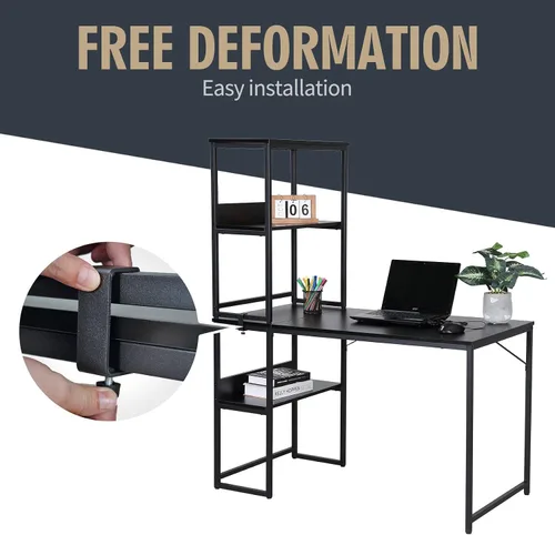 Vista 5 de UNICOO Escritorio multifunción para computadora con 3 combinaciones. Escritorio para computadora en forma de L con estantes, escritorio de estudio