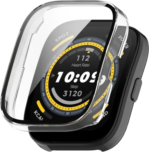 Vista 9 de RuenTech Protector de pantalla compatible con Amazfit Bip 5, funda protectora de policarbonato impermeable, película de vidrio templado HD integrada
