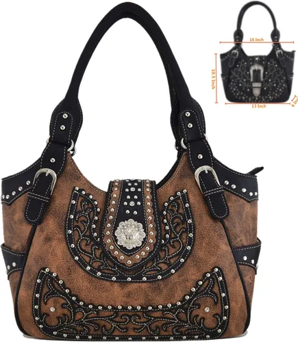 Vista 2 de Western Style Berry Conchos Cowgirl Country - Monederos de transporte para mujer, bolsos cruzados, bolsos de hombro para mujer, color marrón, Marrón