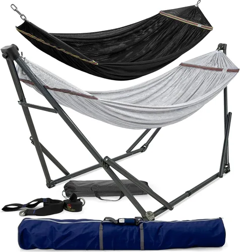 Vista 11 de Tranquillo Hamaca doble universal con soporte incluido para 2 personas/soporte plegable para hamaca de 600 libras de capacidad, estuche portátil 1.