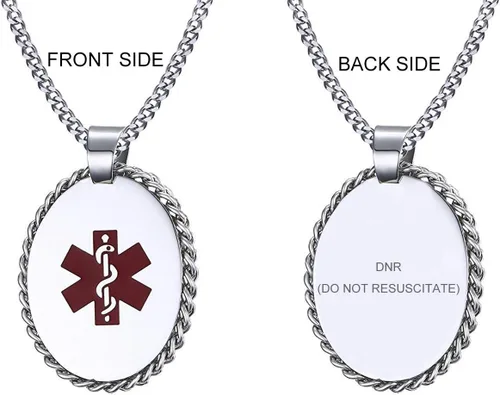 Vista 92 de VNOX Collar con colgante personalizado de acero inoxidable con grabado personalizado para identificación de alerta médica de emergencia para hombres