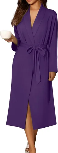 Vista 8 de Ekouaer Batas para mujer de manga larga, kimono de punto, bata de baño, ropa de dormir suave y ligera de algodón para damas Azul