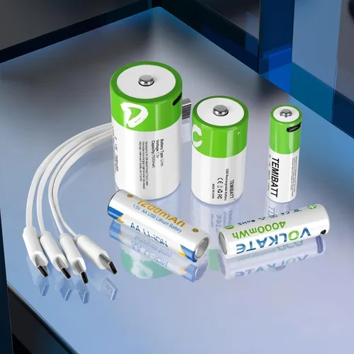 Vista 3 de Cable de carga rápida USB a USB C 2A, 1 paquete, 4 en 1 USB A a tipo C cable de carga para baterías AA, pilas AAA, baterías C, baterías D, solo