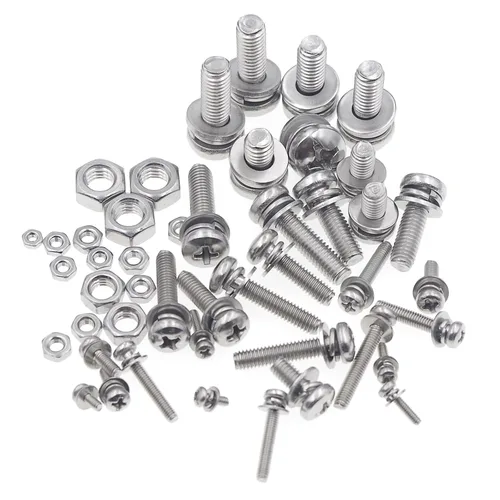 Vista 4 de Tornillos Phillips de cabeza plana de acero inoxidable M2 M2.5 M3 M4 M5 M6 combinan con arandela de resorte y arandelas lisas Kit surtido de tuercas