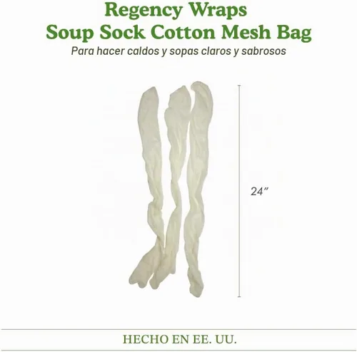 Vista 2 de Regency Wraps Calcetines de sopa, paquete de 3 unidades de 24 pulgadas, bolsas de malla 100% algodón; para caldos transparentes, deliciosas sopas